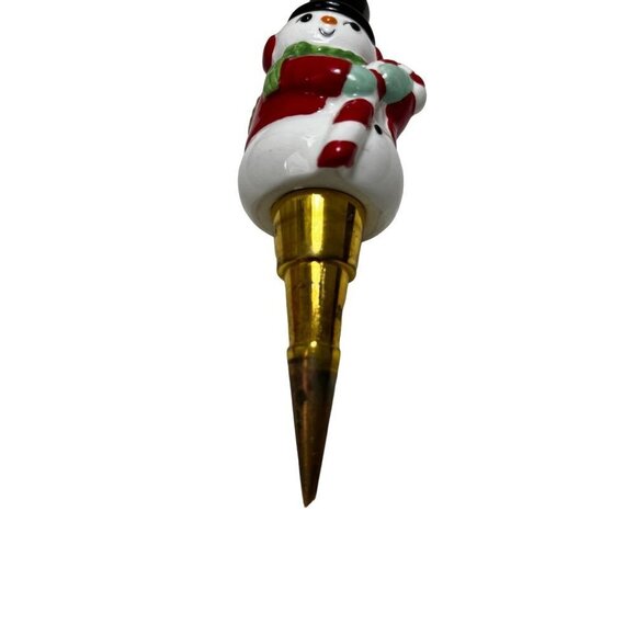 Ceramic Figural Snowman Christmas Holiday Wine Bottle Stopper - Picture 2 of 6